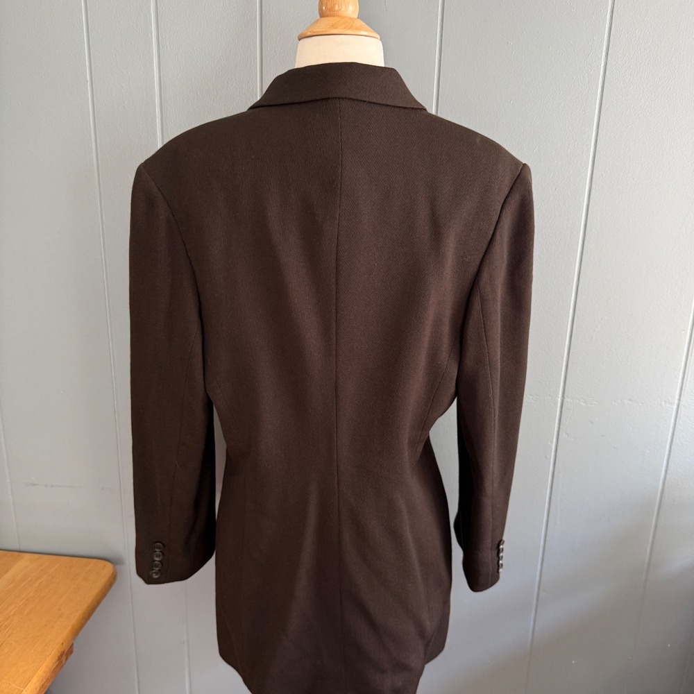 AKA Eddie Bauer Womens 12 Chocolate Brown 100% Wool 3-Button Longline Blazer 90s - Picture 4 of 14